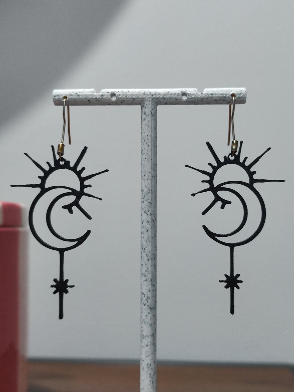 Black Celestial Sun & Crescent Moon Drop Earrings - Women Jewelry